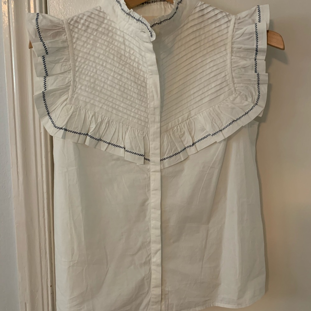 Sezane White Ruffled Blouse